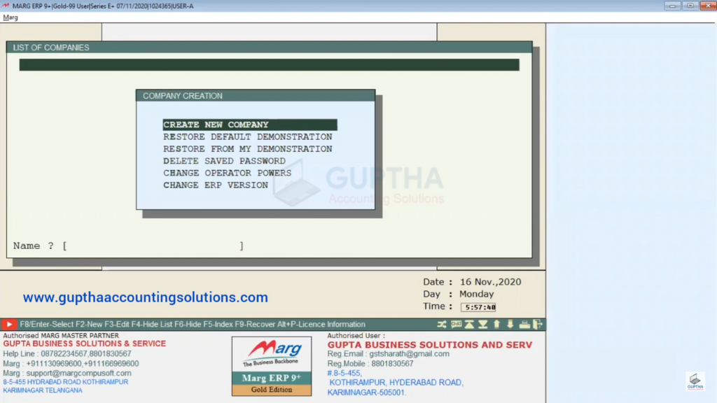 Creating Company in Marg Software