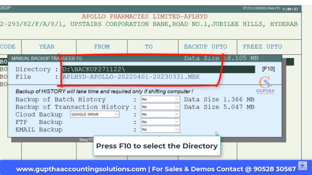 How to Create Company Backup in MARG ERP Software in Telugu-3