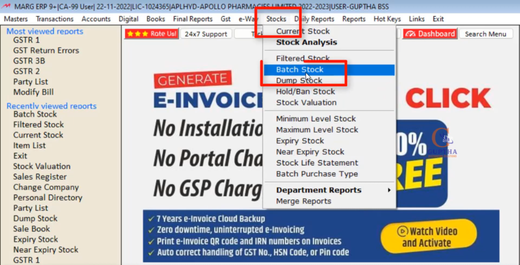 How to Know Batch Wise Stock Report in Marg ERP in Telugu