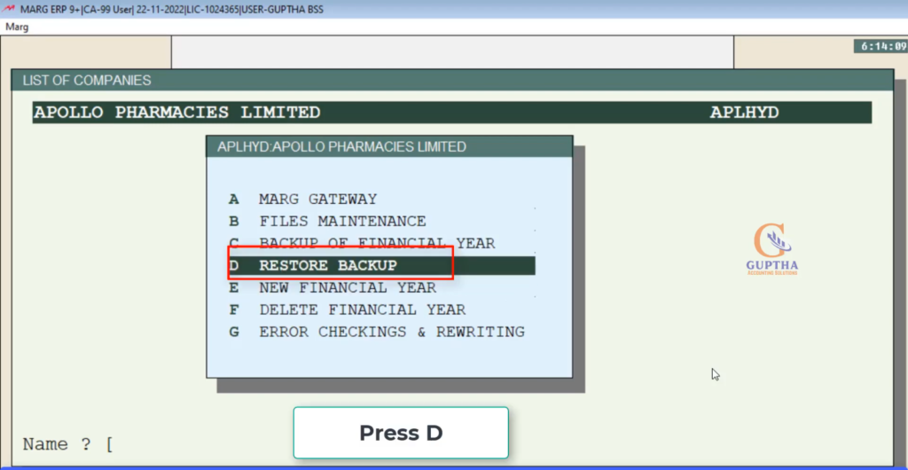 How to restore deleted backup company in Marg Software in Telugu-3