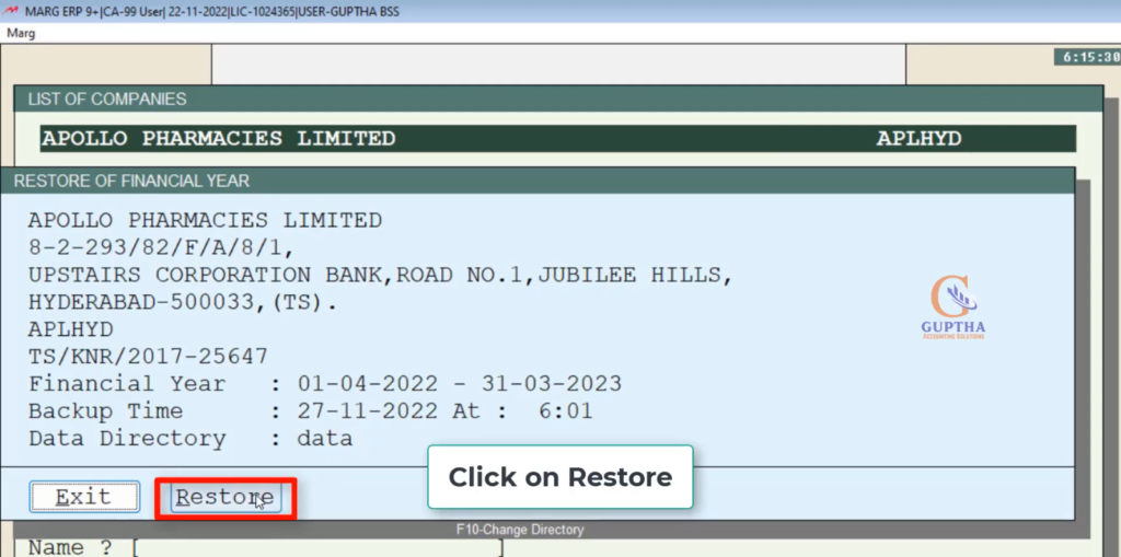 How to restore deleted backup company in Marg Software in Telugu-8