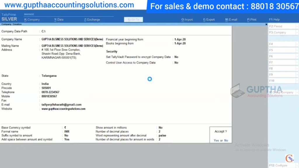 How to Create Company in Tally Prime in Telugu 14