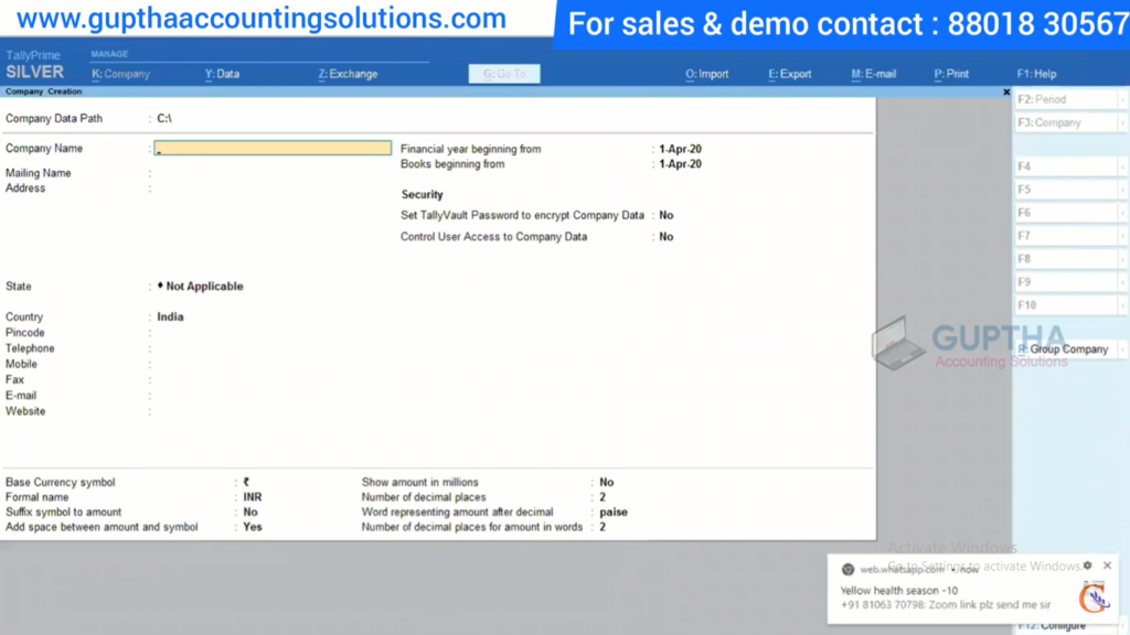 How to Create Company in Tally Prime in Telugu 5