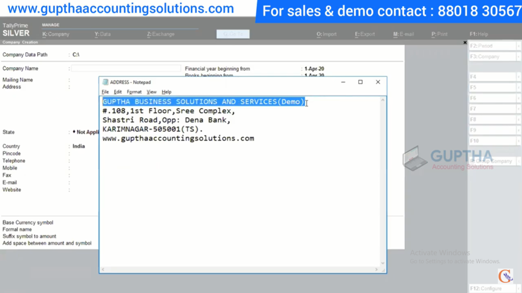 How to Create Company in Tally Prime in Telugu 6