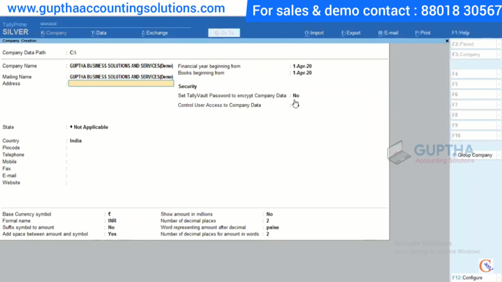 How to Create Company in Tally Prime in Telugu 7