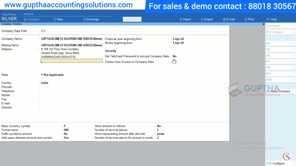 How to Create Company in Tally Prime in Telugu 9