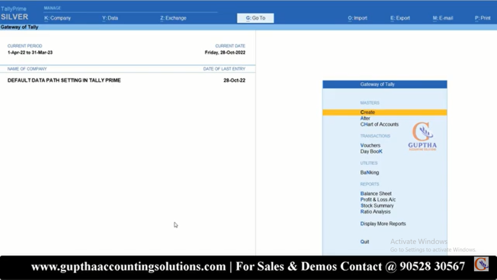How to Change Default Data Path Setting in Tally Prime in Telugu 1