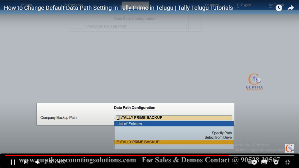 How to Change Default Data Path Setting in Tally Prime in Telugu 16