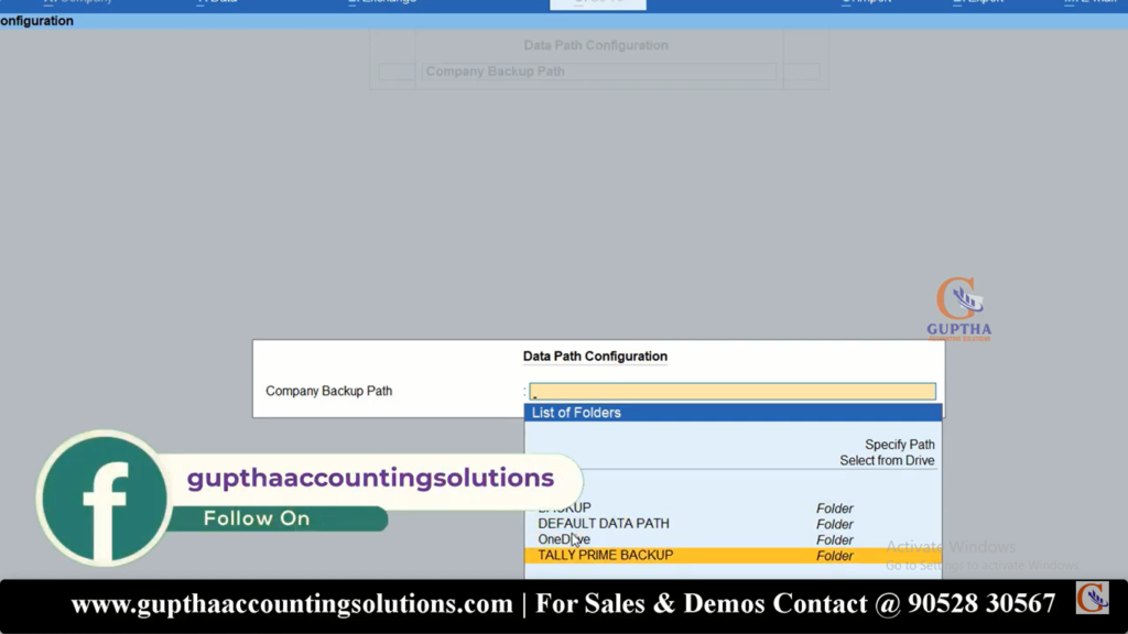 How to Change Default Data Path Setting in Tally Prime in Telugu 19