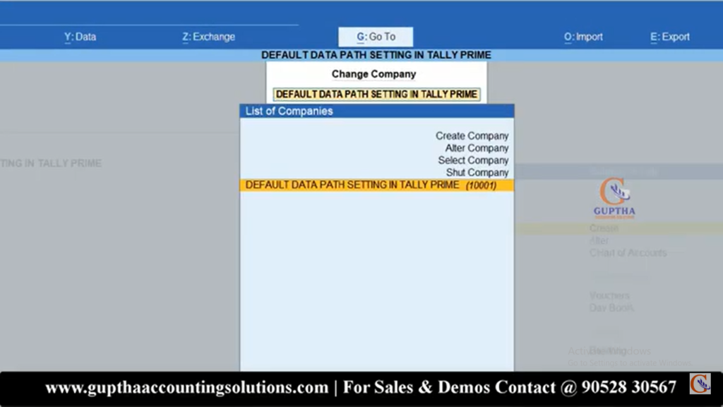 How to Change Default Data Path Setting in Tally Prime in Telugu 2