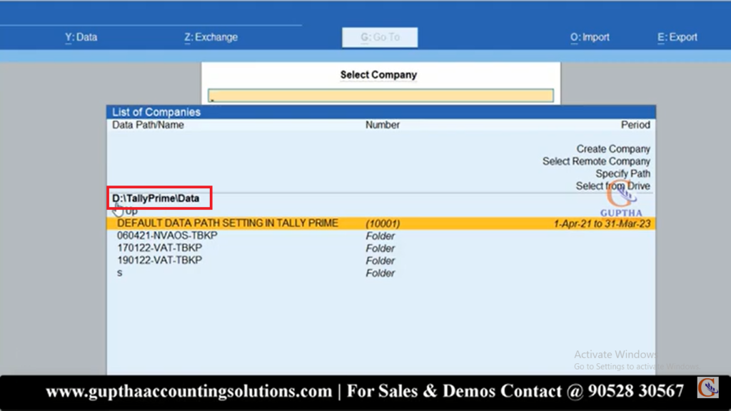 How to Change Default Data Path Setting in Tally Prime in Telugu 4