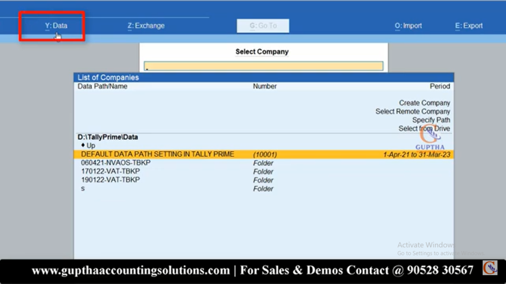 How to Change Default Data Path Setting in Tally Prime in Telugu 5