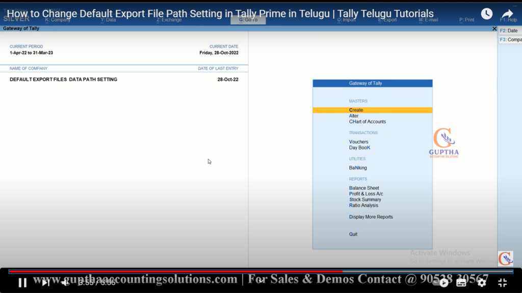 How to Change Default Export File Path Setting in Tally Prime in Telugu 11