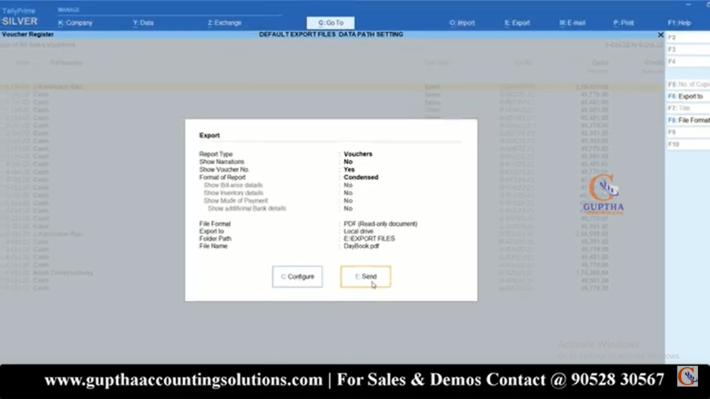 How to Change Default Export File Path Setting in Tally Prime in Telugu 19