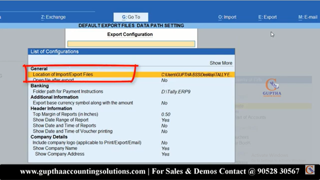 How to Change Default Export File Path Setting in Tally Prime in Telugu 4