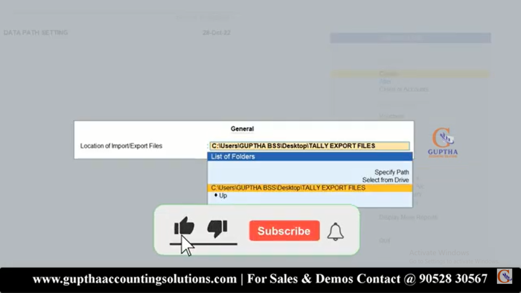 How to Change Default Export File Path Setting in Tally Prime in Telugu 5