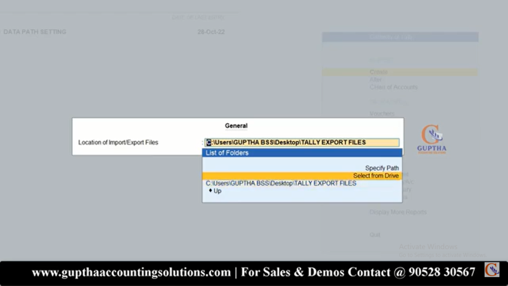 How to Change Default Export File Path Setting in Tally Prime in Telugu 6