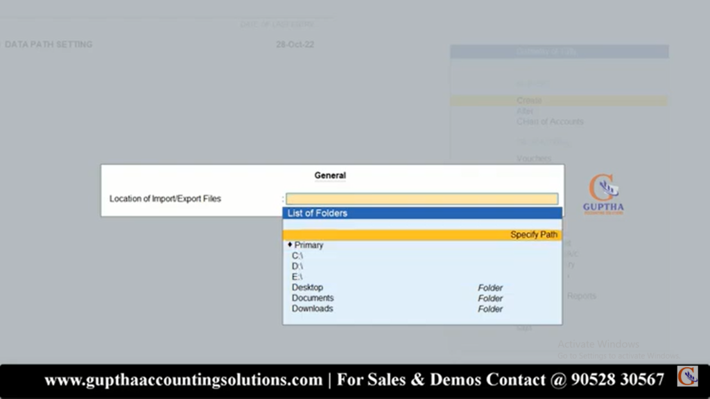 How to Change Default Export File Path Setting in Tally Prime in Telugu 7