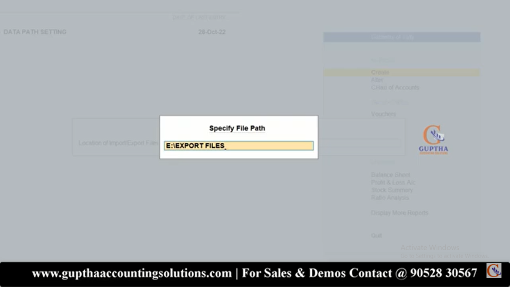 How to Change Default Export File Path Setting in Tally Prime in Telugu 8