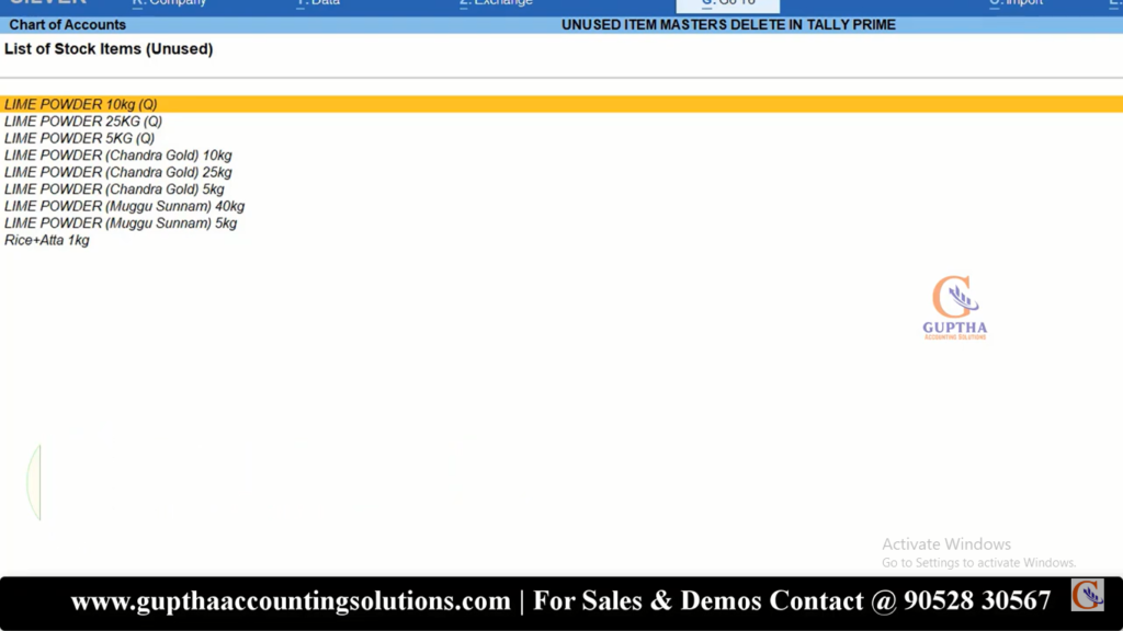 How to Delete Unused Item Masters in Tally Prime in Telugu 5
