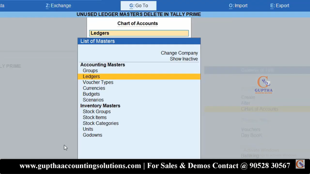 How to Delete Unused Ledger Masters in Tally Prime in Telugu 2