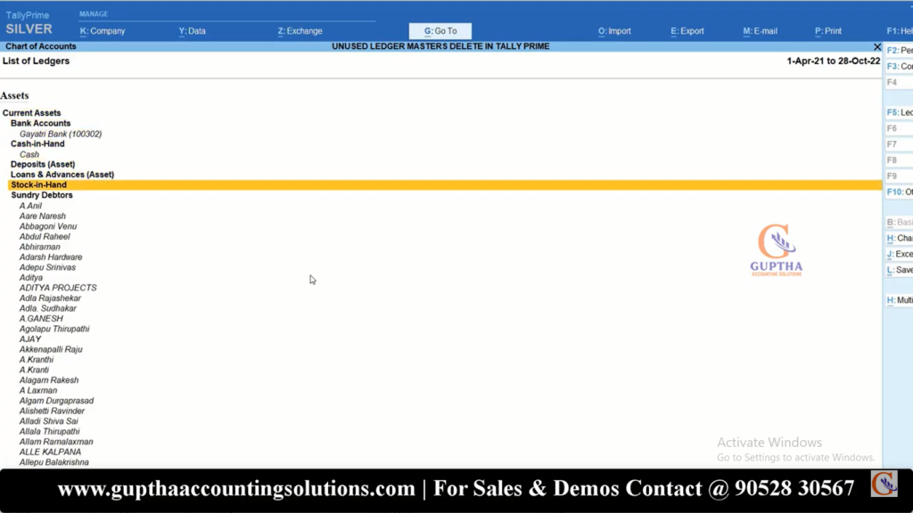 How to Delete Unused Ledger Masters in Tally Prime in Telugu 3