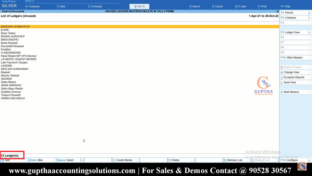 How to Delete Unused Ledger Masters in Tally Prime in Telugu 6