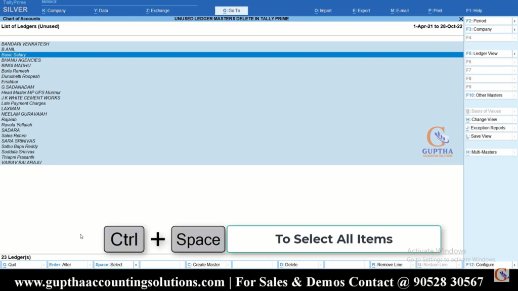 How to Delete Unused Ledger Masters in Tally Prime in Telugu 8