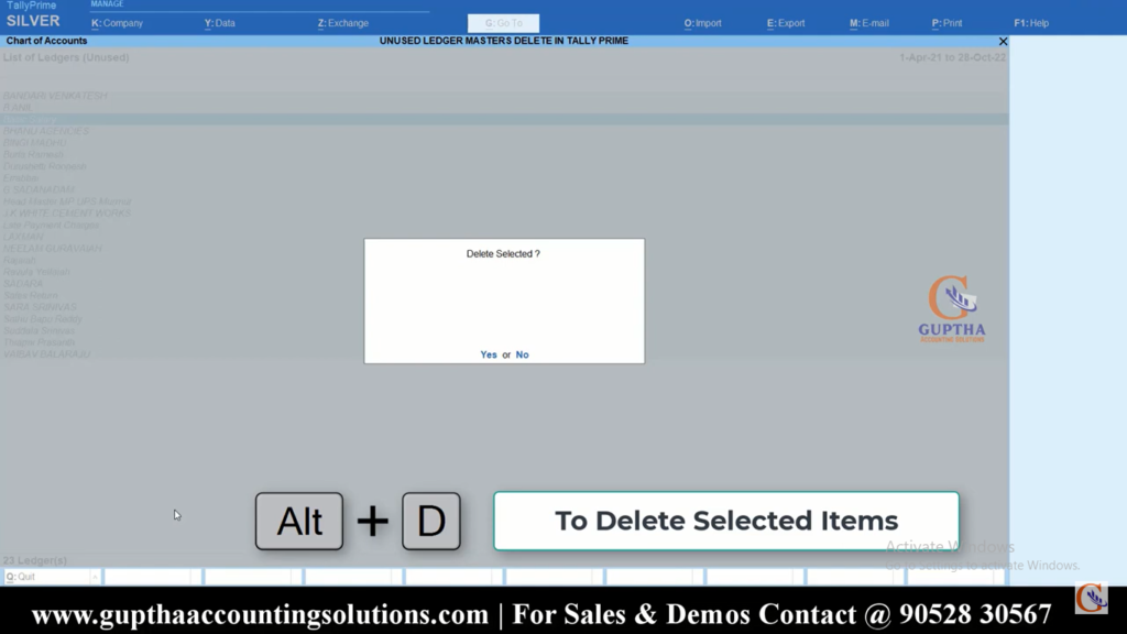 How to Delete Unused Ledger Masters in Tally Prime in Telugu 9