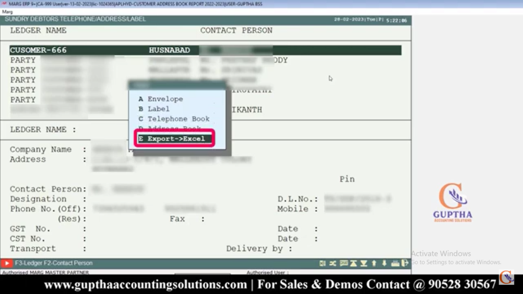 How to Export Address Book Report in Marg in Telugu 9
