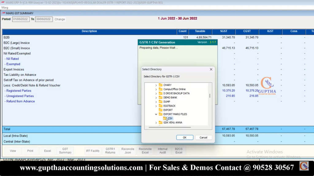 How to Export GSTR 1 Report MARG ERP into Excel, CSV, Json formats in Telugu 20