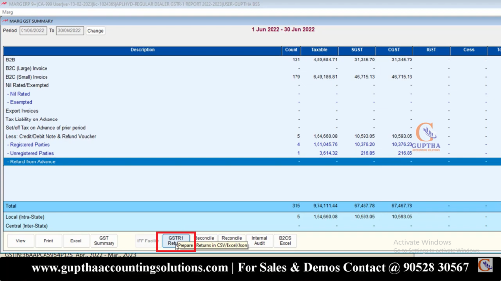 How to Export GSTR 1 Report MARG ERP into Excel, CSV, Json formats in Telugu 23