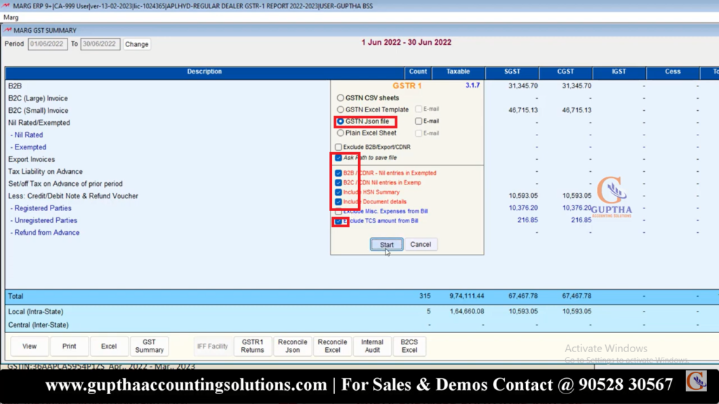 How to Export GSTR 1 Report MARG ERP into Excel, CSV, Json formats in Telugu 24