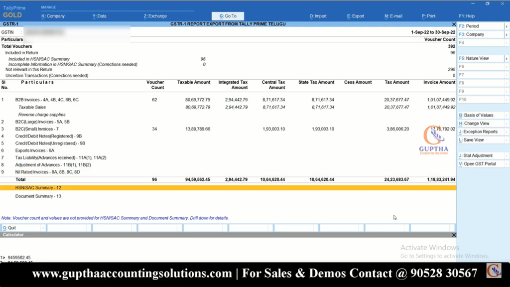 How to Export GSTR 1 Report Tally Prime into Excel, CSV, Json formats in Telugu 10