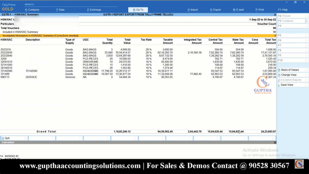 How to Export GSTR 1 Report Tally Prime into Excel, CSV, Json formats in Telugu 11