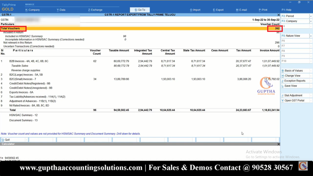 How to Export GSTR 1 Report Tally Prime into Excel, CSV, Json formats in Telugu 12