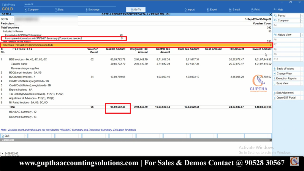 How to Export GSTR 1 Report Tally Prime into Excel, CSV, Json formats in Telugu 15