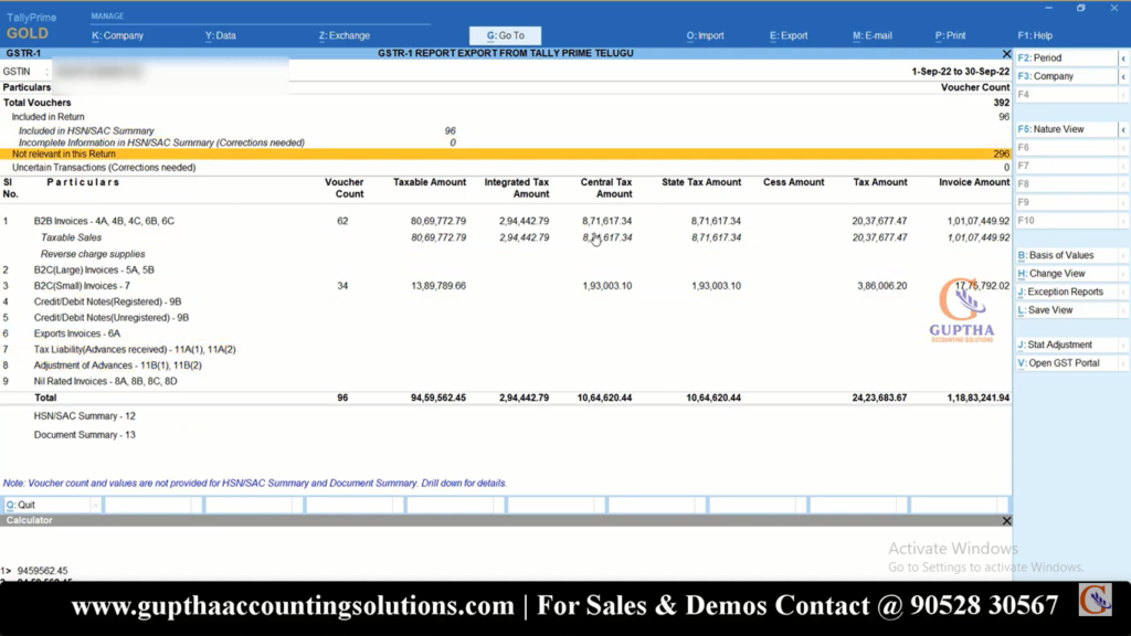 How to Export GSTR 1 Report Tally Prime into Excel, CSV, Json formats in Telugu 19