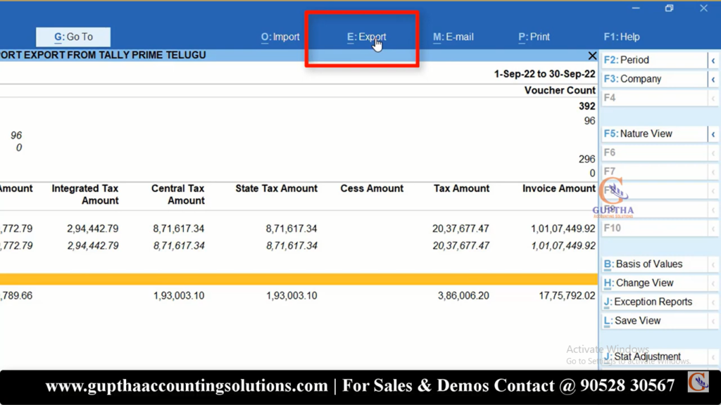 How to Export GSTR 1 Report Tally Prime into Excel, CSV, Json formats in Telugu 21