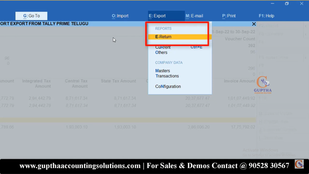 How to Export GSTR 1 Report Tally Prime into Excel, CSV, Json formats in Telugu 22