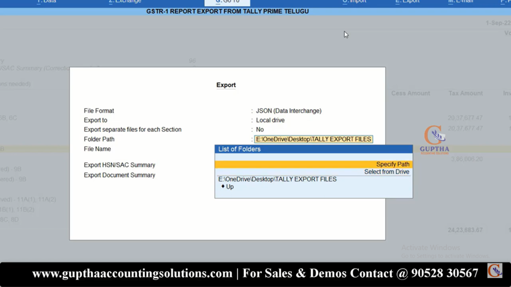 How to Export GSTR 1 Report Tally Prime into Excel, CSV, Json formats in Telugu 25