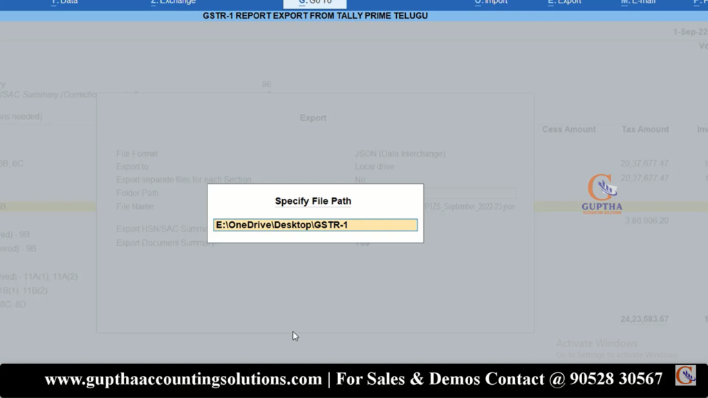 How to Export GSTR 1 Report Tally Prime into Excel, CSV, Json formats in Telugu 27