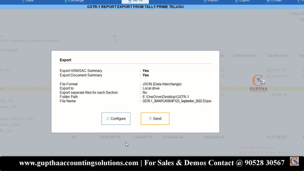 How to Export GSTR 1 Report Tally Prime into Excel, CSV, Json formats in Telugu 28