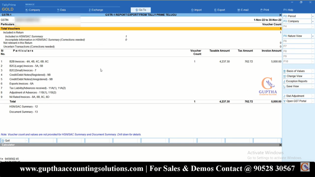 How to Export GSTR 1 Report Tally Prime into Excel, CSV, Json formats in Telugu 3