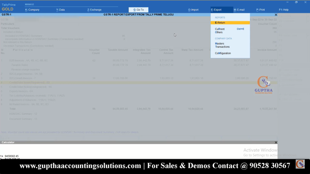 How to Export GSTR 1 Report Tally Prime into Excel, CSV, Json formats in Telugu 30