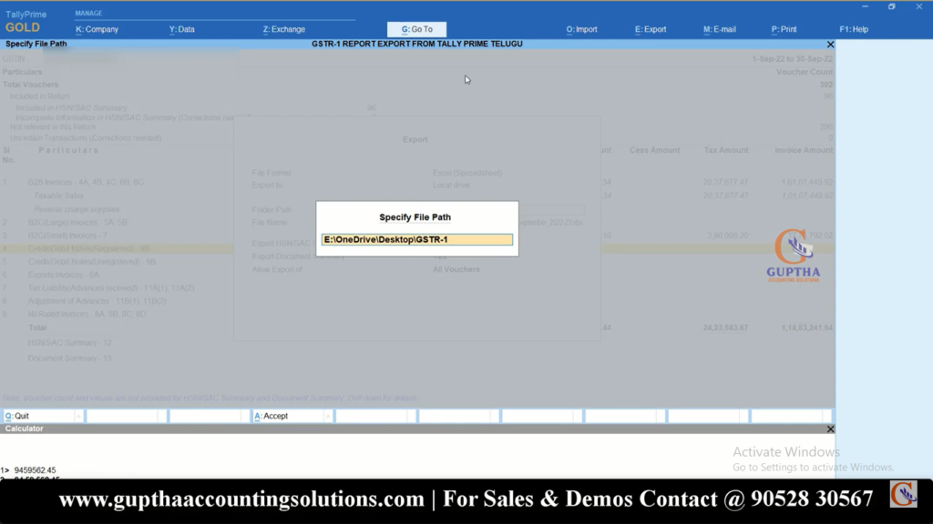 How to Export GSTR 1 Report Tally Prime into Excel, CSV, Json formats in Telugu 32