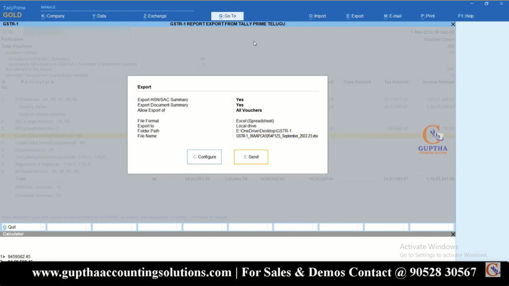 How to Export GSTR 1 Report Tally Prime into Excel, CSV, Json formats in Telugu 33