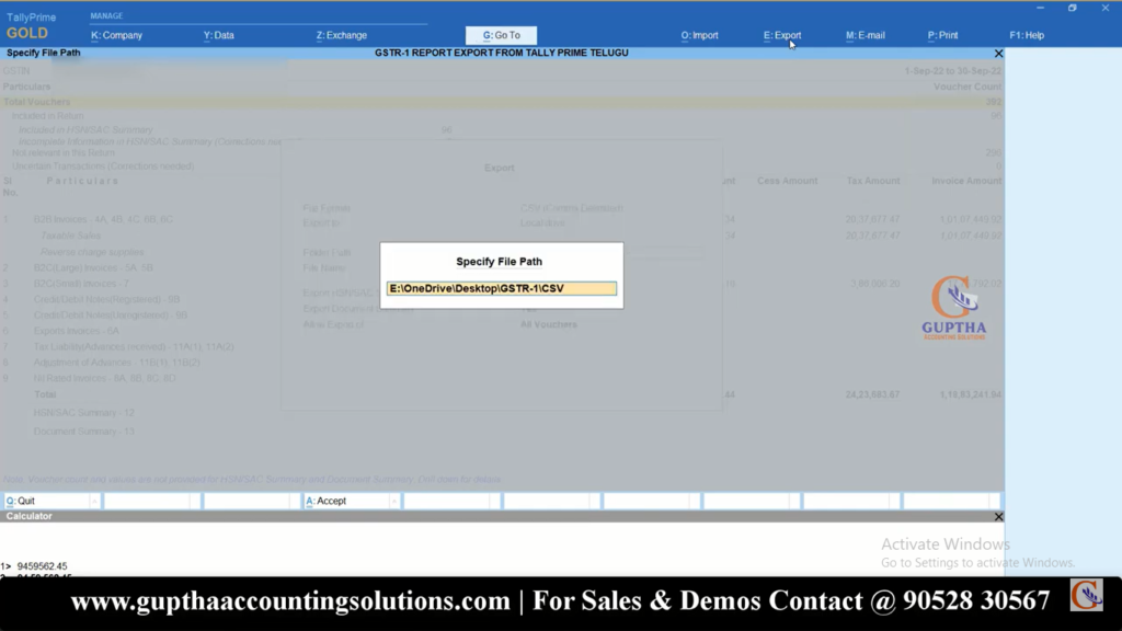 How to Export GSTR 1 Report Tally Prime into Excel, CSV, Json formats in Telugu 38