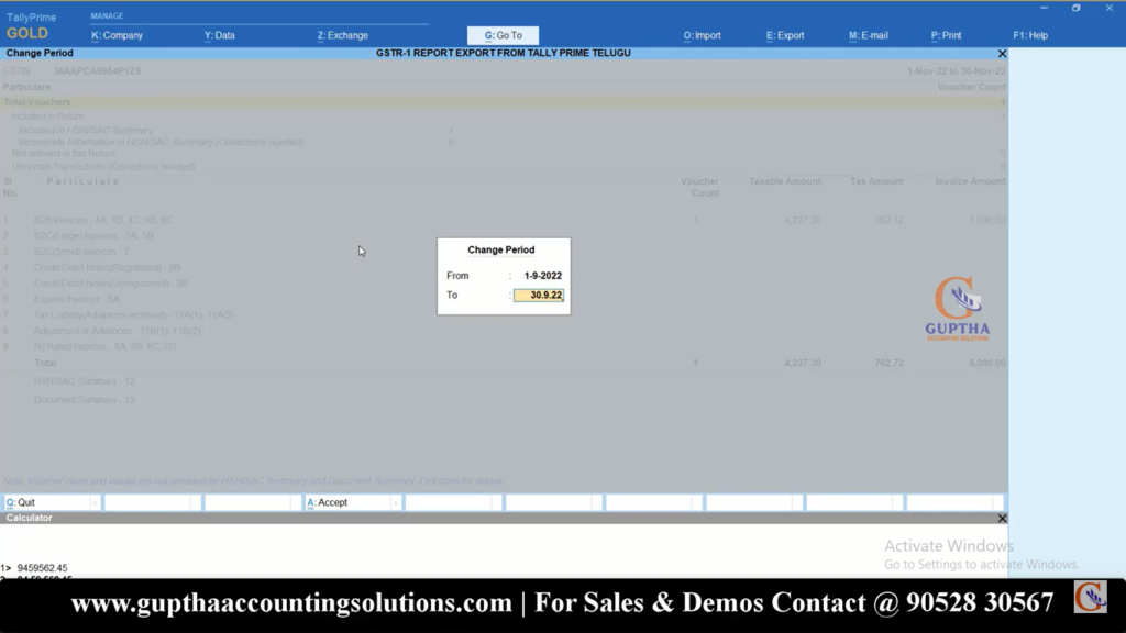 How to Export GSTR 1 Report Tally Prime into Excel, CSV, Json formats in Telugu 4