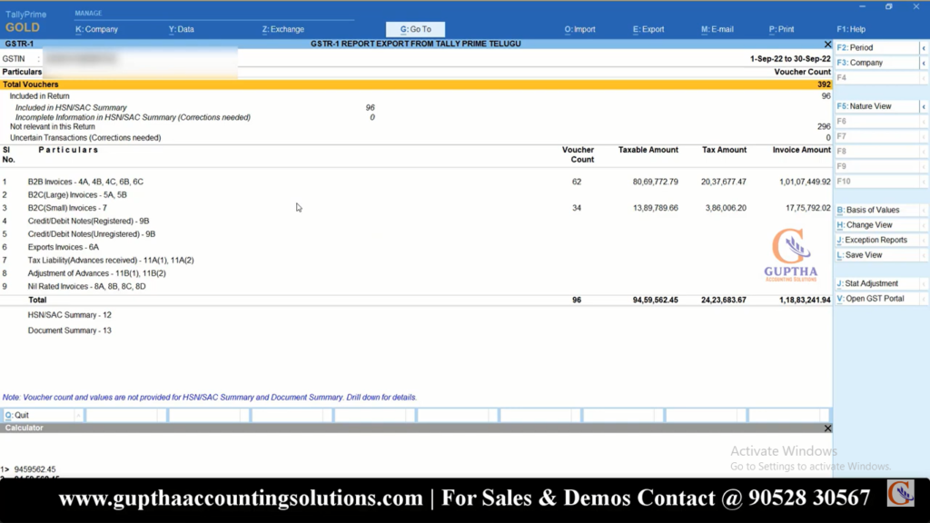 How to Export GSTR 1 Report Tally Prime into Excel, CSV, Json formats in Telugu 6-1